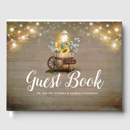 Zonnebloemen Lantaarn Rustiek Country Fall Bruilof Gastenboek (Voorkant)