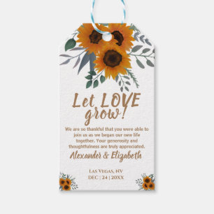 Zonnebloemen laten liefde groeien bruiloft gunst c cadeaulabel