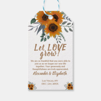 Zonnebloemen laten liefde groeien bruiloft gunst c cadeaulabel
