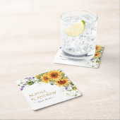 Zonnebloemen & Lavander Bruiloft Vierkant Papier O Kartonnen Onderzetters (Insitu)