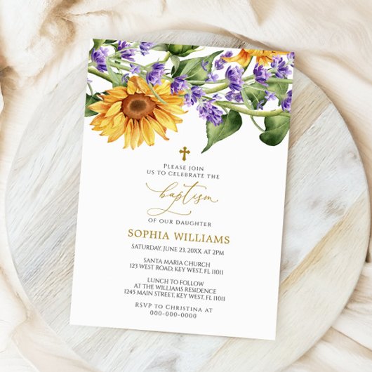 Zonnebloemen & Lavander Doop Uitnodiging