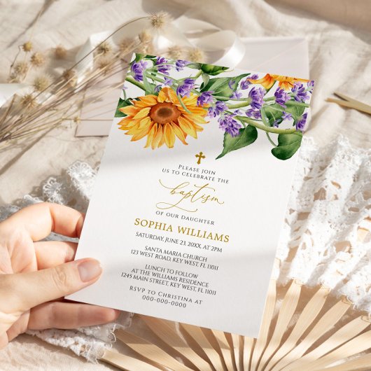 Zonnebloemen & Lavander Doop Uitnodiging