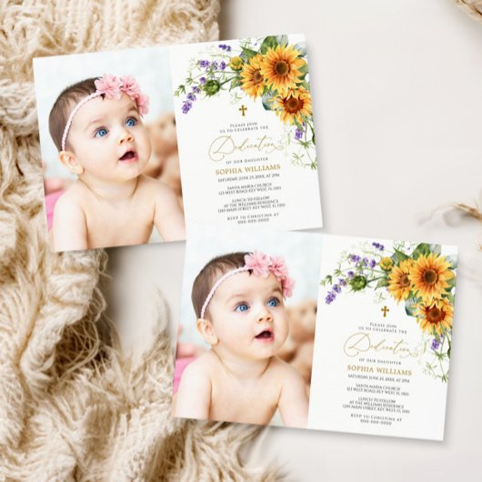 Zonnebloemen & Lavander Foto Toewijding Uitnodigin Kaart