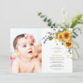 Zonnebloemen & Lavander Fotodoop Uitnodiging (Staand voorkant)