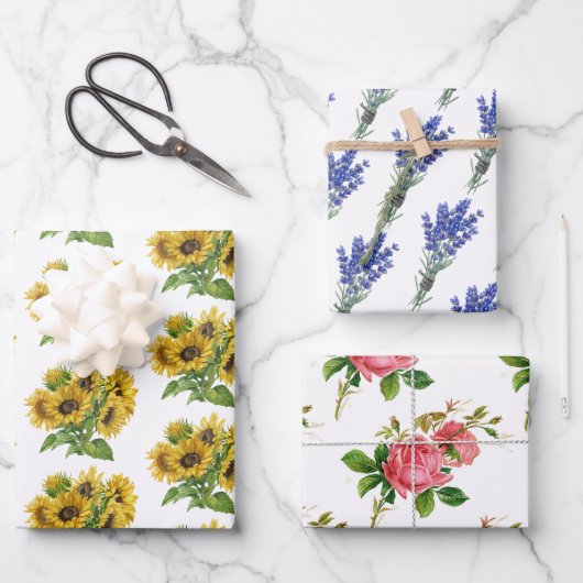 zonnebloemen, Lavander rozen Inpakpapier Vel (Voorkant)