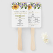 Zonnebloemen & Lavander Rustiek huwelijksprogramma Handwaaier (Voorkant en achterkant)