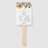 Zonnebloemen & Lavander Rustiek huwelijksprogramma Handwaaier (Achterkant)