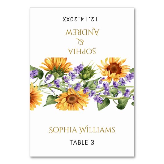 Zonnebloemen & Lavander rustieke bruiloft plaats k Kaart (Voorkant)