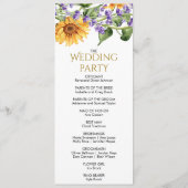 Zonnebloemen & Lavander rustieke bruiloft programm Programmakaart (Achterkant)