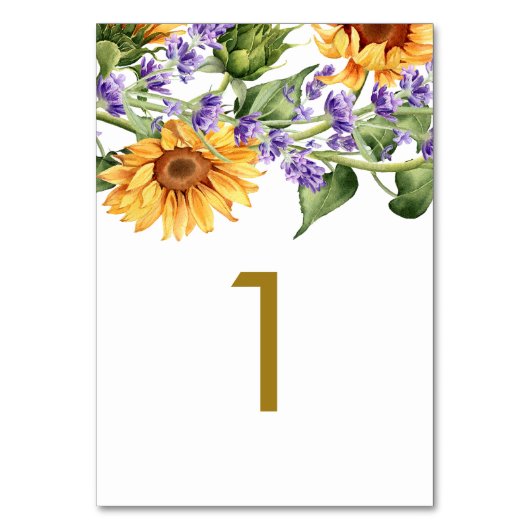 Zonnebloemen & Lavander Tabel 1 Trouwtafel Nummer Kaart (Voorkant)
