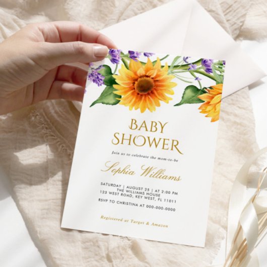 Zonnebloemen & Lavendel Baby shower Invitation Kaart