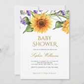 Zonnebloemen & Lavendel Baby shower Invitation Kaart (Voorkant)