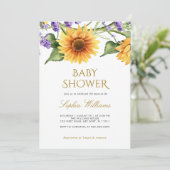 Zonnebloemen & Lavendel Baby shower Invitation Kaart (Staand voorkant)