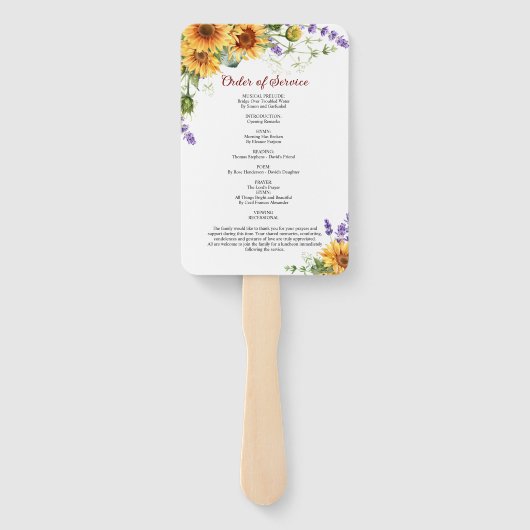 Zonnebloemen & Lavendel begrafenisprogramma Set va Handwaaier (Achterkant)