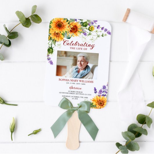 Zonnebloemen & Lavendel begrafenisprogramma Set va Handwaaier