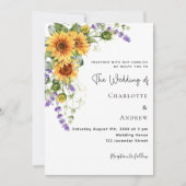 Zonnebloemen lavendel bloemen bruiloft kaart (Voorkant)