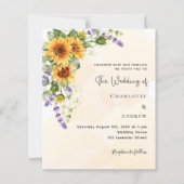Zonnebloemen lavendel bloemen bruiloft uitnodiging (Voorkant)