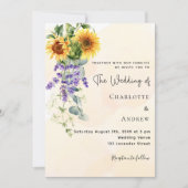 Zonnebloemen lavendel bloemen eucalyptus bruiloft kaart (Voorkant)