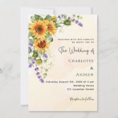 Zonnebloemen lavendel bloemen gouden bruiloft kaart (Voorkant)