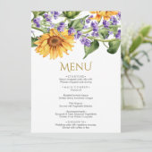 Zonnebloemen & Lavendel Bruiloft Menu (Staand voorkant)