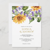 Zonnebloemen & Lavendel bruiloft uitnodiging (Voorkant)