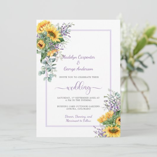 Zonnebloemen lavendel de Eucalyptus Greenery bruil Kaart (Staand voorkant)