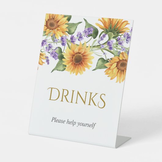 Zonnebloemen & Lavendel Douche Drinken Teken Reclamebord Met Voetstuk (Voorkant)