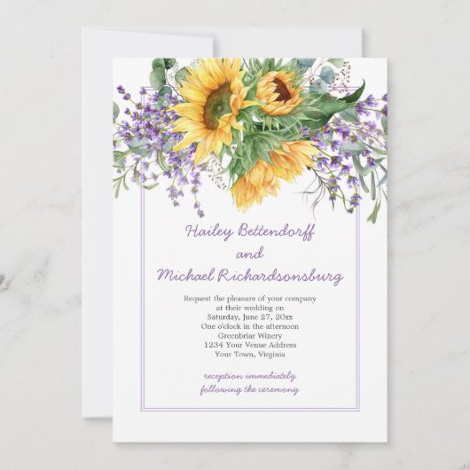 Zonnebloemen, lavendel, Eucalyputs Weddenschap Kaart (Voorkant)