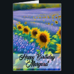 Zonnebloemen & Lavendel Happy Birthday Kaart<br><div class="desc">Dit item is voorzien van een prachtig schilderij van een veld van lavendel en zonnebloemen.</div>