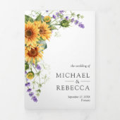 Zonnebloemen lavender Al in één QR Code Weddenscha Drieluik Uitnodiging (Cover)