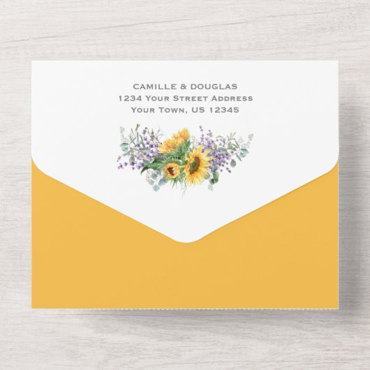 Zonnebloemen Lavender Eucalyptus | All In One Uitnodiging (Achterkant)