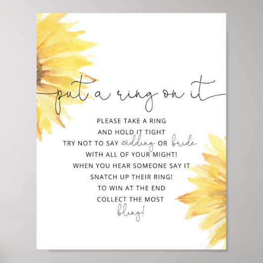 Zonnebloemen 'leg een ring om het' spelposter poster (Voorkant)