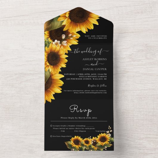 Zonnebloemen legant All-in-One Wedding Invite All In One Uitnodiging (Binnen)