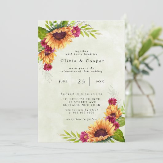 Zonnebloemen Lentroze Floral Weddenschap Kaart (Staand voorkant)