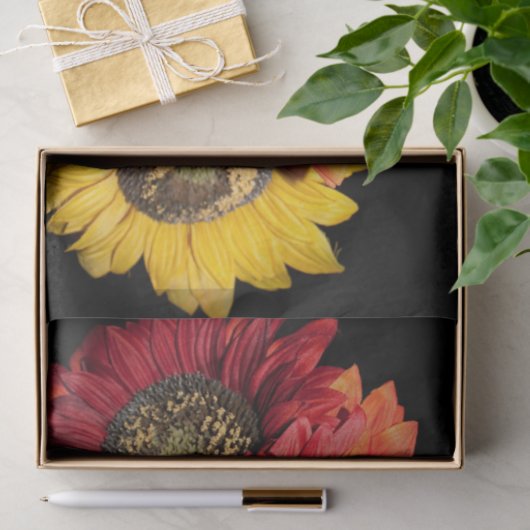 Zonnebloemen Levendige kleuren, rood, Sinaasappel  Tissuepapier (Geschenk)
