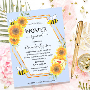 Zonnebloemen, lichtblauw baby shower per post kaart