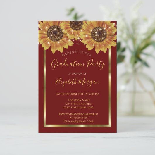 Zonnebloemen, Lichten, Hout, Rode GraduPartij Kaart (Staand voorkant)