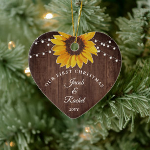 Zonnebloemen, lichtzinnig, onze eerste kerst keramisch ornament