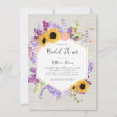 Zonnebloemen Lila zeshoek rustiek chique Vrijgezel Kaart (Voorkant)