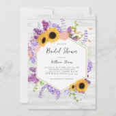 Zonnebloemen Lila zeshoek rustiek hout Vrijgezelle Kaart (Voorkant)