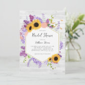Zonnebloemen Lila zeshoek rustiek hout Vrijgezelle Kaart (Staand voorkant)
