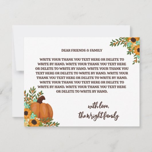 Zonnebloemen Little Pumpkin Baby shower Dank u Bedankkaart (Voorkant)