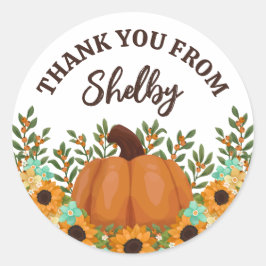 Zonnebloemen Little Pumpkin Baby shower Dank u Ronde Sticker
