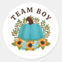 Zonnebloemen Little Pumpkin Gender Reveal Team Boy Ronde Sticker