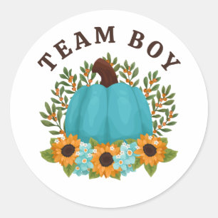 Zonnebloemen Little Pumpkin Gender Reveal Team Boy Ronde Sticker