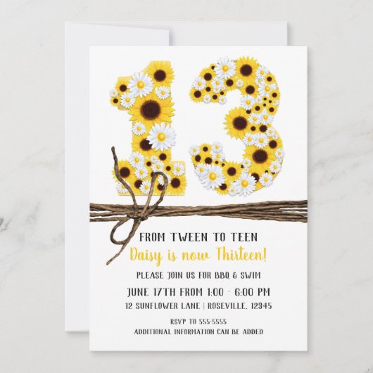 Zonnebloemen & madeliefjes DERTIEN 13 13E VERJAARD Kaart (Voorkant)