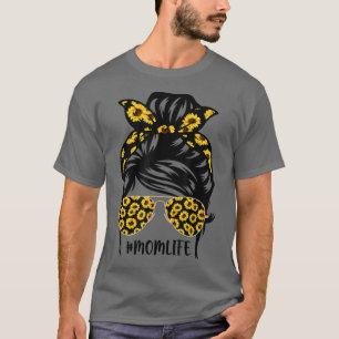 Zonnebloemen Mam Skull Bun Hair Zonnebrillen T-shirt
