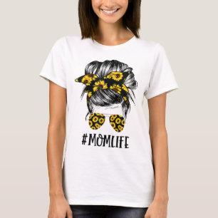 Zonnebloemen Mam Skull Bun Hair Zonnebrillen T-shirt