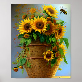 Zonnebloemen mand en bijen poster