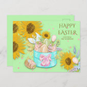Zonnebloemen Mand Happy Easter Eggs Naam Groen Feestdagenkaart (Voorkant / Achterkant)